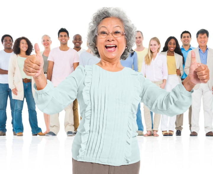 Senior Adult Feel Glad Standing Out Crowd Concept